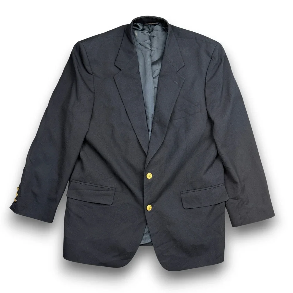 Brooks Brothers‎ Blazer Mens XL Black Gold Buttons Made in USA Wool Professional
